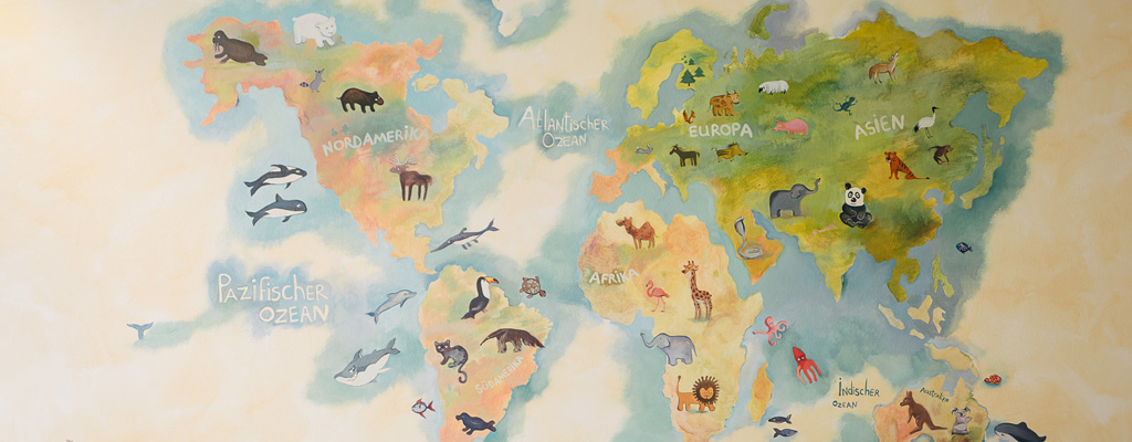 Wandmalerei Weltkarte